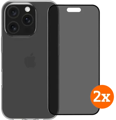 BlueBuilt Backcover iPhone 16 Pro Transparent + Privacy Panzerglas Doppelpack