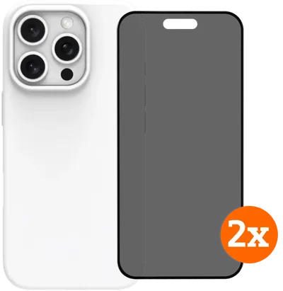 BlueBuilt Backcover iPhone 16 Pro Weiß + Panzerglas mit Blickschutzfilter Doppelpack