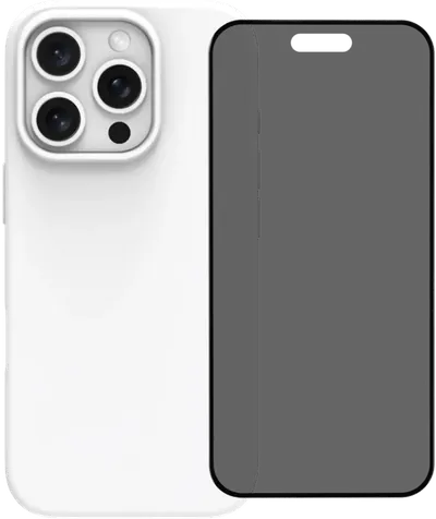 BlueBuilt Backcover iPhone 16 Pro Weiß + Panzerglas mit Blickschutzfilter