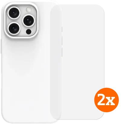 BlueBuilt Backcover iPhone 16 Pro Weiß + Panzerglas Doppelpack