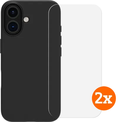 BlueBuilt Backcover iPhone 16 Schwarz + Panzerglas Doppelpack