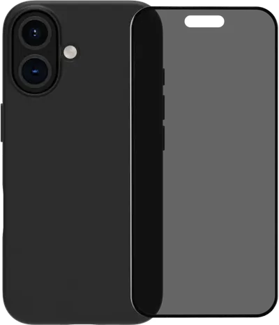 BlueBuilt Backcover iPhone 16 Schwarz + Panzerglas mit Blickschutzfilter