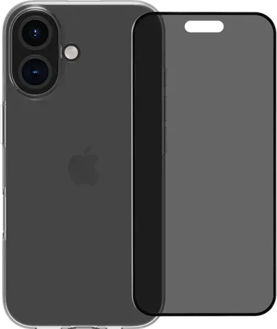 BlueBuilt Backcover iPhone 16 Transparent + Panzerglas mit Blickschutzfilter