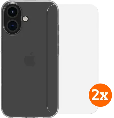 BlueBuilt Backcover iPhone 16 Transparent + Panzerglas Doppelpack