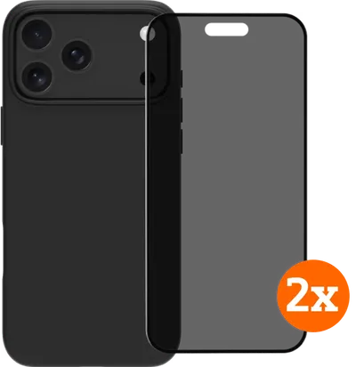 BlueBuilt Backcover iPhone 17 Pro Max Schwarz + Displayschutz mit Blickschutzfilter Doppelpack