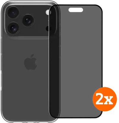 BlueBuilt Backcover iPhone 17 Pro Transparent + Displayschutz mit Blickschutzfilter Doppelpack