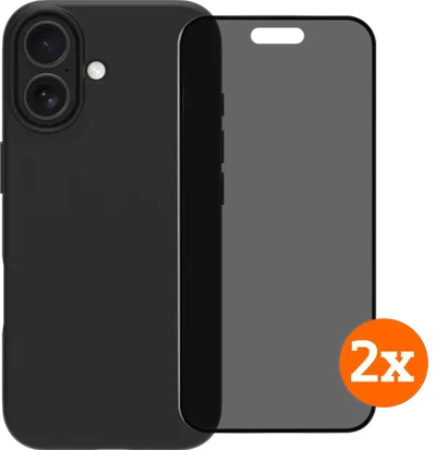 BlueBuilt Backcover iPhone 17 Schwarz + Displayschutz mit Blickschutzfilter Doppelpack