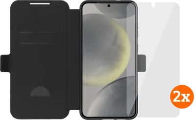 BlueBuilt Galaxy S25 Plus Book Case Schwarz + Panzerglas Doppelpack