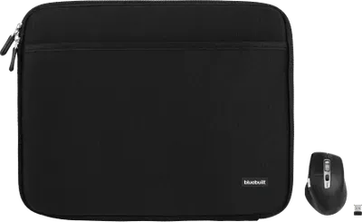 BlueBuilt Laptophülle Breite 36 cm 15-16 Zoll M Schwarz + Maximus Maus