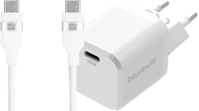 BlueBuilt Power-Delivery-Ladegerät 20 W + USB-C-Kabel 3 m Nylon Weiß