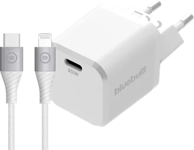 BlueBuilt Power-Delivery-Ladegerät 20 W + Lightning-Kabel 1,5 m Nylon Weiß