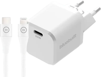 BlueBuilt Power-Delivery-Ladegerät 20 W + Lightning-Kabel 3 m Nylon Weiß