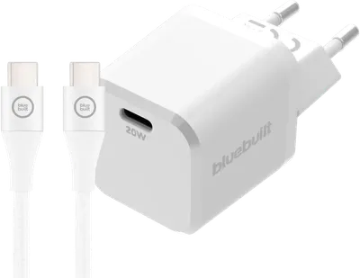 BlueBuilt Power-Delivery-Ladegerät 20 W + USB-C-Kabel 3 m Nylon Weiß