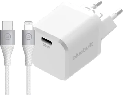 BlueBuilt Power-Delivery-Ladegerät 30 W + Lightning-Kabel 1,5 m Nylon Weiß