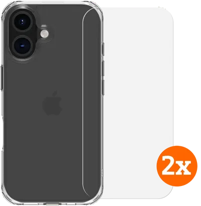 BlueBuilt Protective Backcover iPhone 16 Transparent + Panzerglas Doppelpack