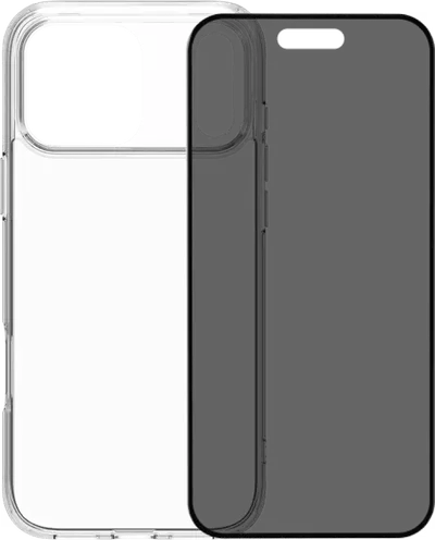 BlueBuilt Protective Backcover iPhone 17 Pro Max Transparent + BlueBuilt iPhone 17 Pro Max Panzerglas mit Blickschutzfilter