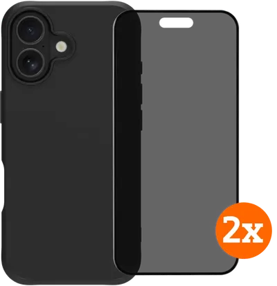 BlueBuilt Protective Backcover iPhone 17 Schwarz + Displayschutz mit Blickschutzfilter Doppelpack