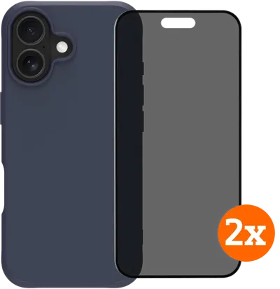 BlueBuilt Protective Backcover iPhone 17 Blau + Displayschutz mit Blickschutzfilter Doppelpack