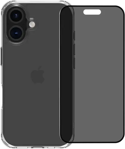 BlueBuilt Protective Backcover iPhone 16 Transparent + Blickschutz Panzerglas