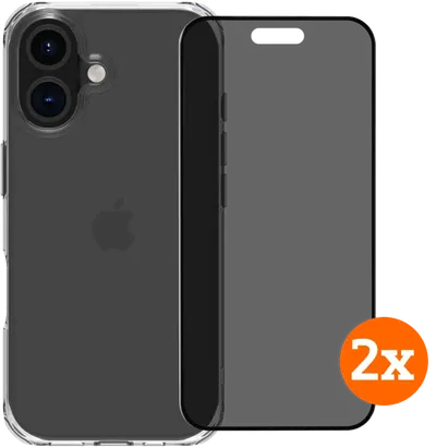 BlueBuilt Protective Backcover iPhone 16 Transparent + Privacy Displayschutz Doppelpack