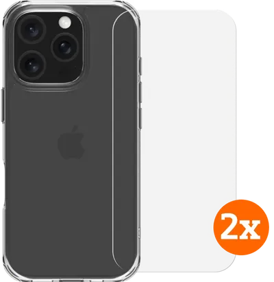 BlueBuilt Protective Backcover iPhone 16 Pro Transparent + Panzerglas Doppelpack
