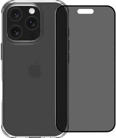 BlueBuilt Protective Backcover iPhone 16 Pro Transparent + Blickschutz Panzerglas