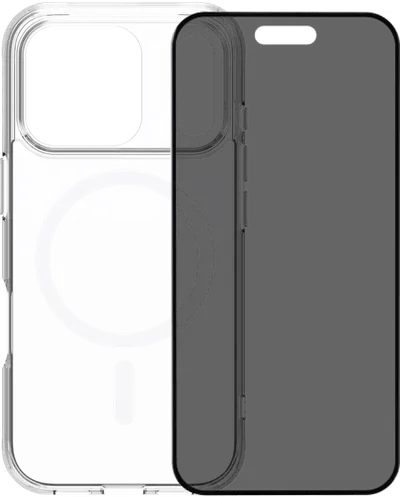 BlueBuilt Protective Backcover mit MagSafe iPhone 17 Pro Transparent + BlueBuilt iPhone 17 Pro Panzerglas mit Blickschutzfilter
