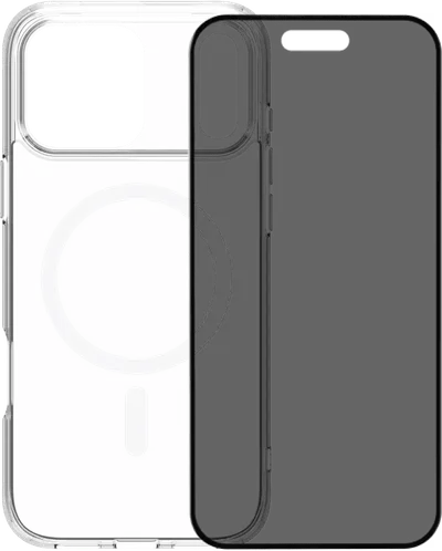 BlueBuilt Protective Backcover mit MagSafe iPhone 17 Pro Max Transparent + BlueBuilt iPhone 17 Pro Max Panzerglas mit Blickschutzfilter