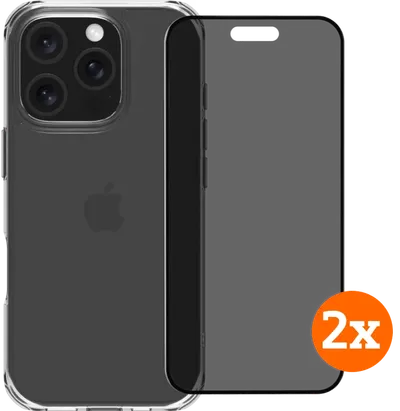 BlueBuilt Protective Cover iPhone 16 Pro Transparent + Privacy Displayschutz Doppelpack