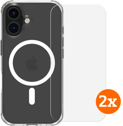 BlueBuilt Protective Cover mit MagSafe iPhone 16 Transparent + Displayschutz Doppelpack