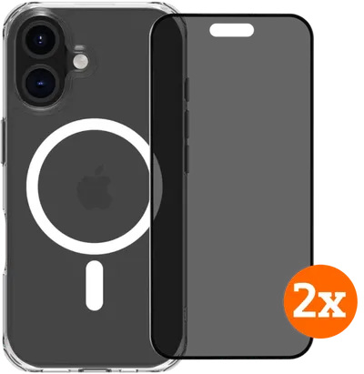 BlueBuilt Protective Cover mit MagSafe iPhone 16 + Privacy Displayschutz Doppelpack
