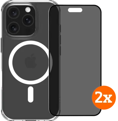 BlueBuilt Protective Cover mit MagSafe iPhone 16 Pro + Privacy Displayschutz Doppelpack