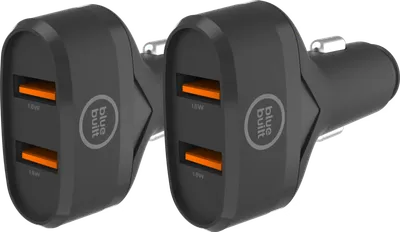 BlueBuilt Quick Charge Autoladegerät mit 2 USB-A Ports 18W Schwarz Doppelpack
