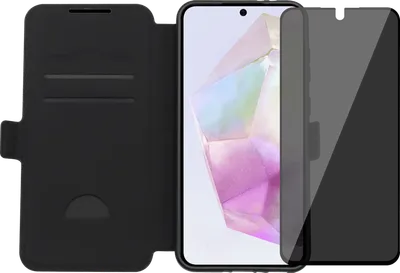 BlueBuilt Samsung Galaxy A36 Book Case Schwarz + Panzerglas mit Blickschutzfilter