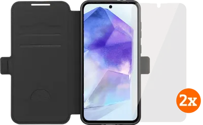 BlueBuilt Samsung Galaxy A56 Book Case Schwarz + Panzerglas Doppelpack