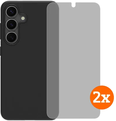 BlueBuilt Samsung Galaxy S25 Backcover Schwarz + Panzerglas Doppelpack
