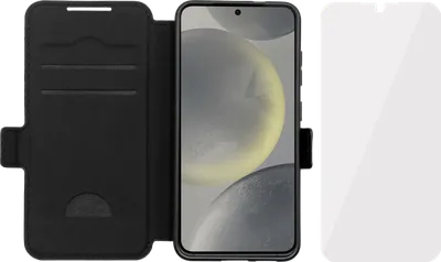 BlueBuilt Samsung Galaxy S25 Book Case Leder Schwarz + BlueBuilt Panzerglas