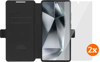 BlueBuilt Samsung Galaxy S25 Ultra Book Case Schwarz + Panzerglas Doppelpack