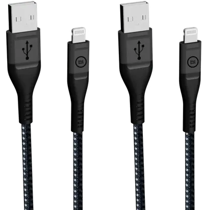 BlueBuilt-USB-A-auf-Lightning-Kabel 1,5m Kevlar Schwarz Doppelpack