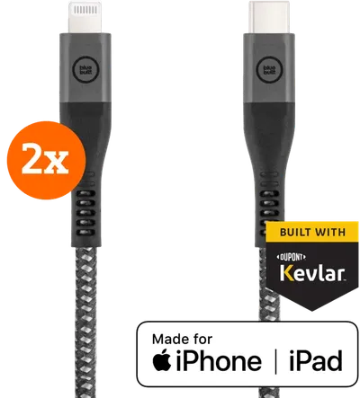 BlueBuilt-USB-C-auf-Lightning-Kabel 1,5m Kevlar Schwarz Doppelpack