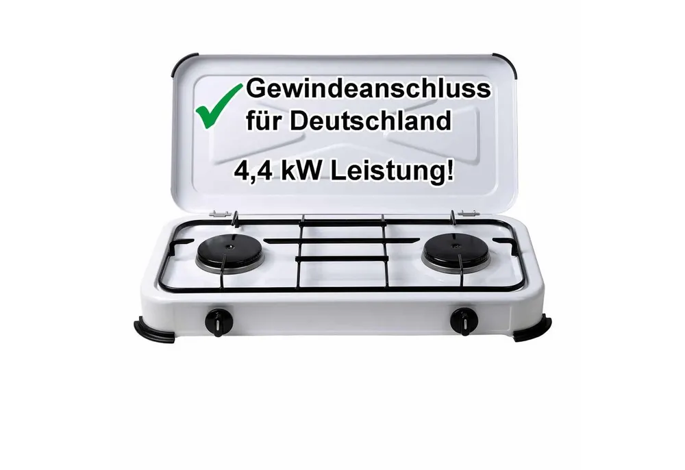 BlueCraft Gaskocher 2 flammig 50mbar Propan Gas Campingkocher 4,4 kW Gas-Kochfeld Gasherd, Camping Gas Kocher 2 flammen für Gasflasche