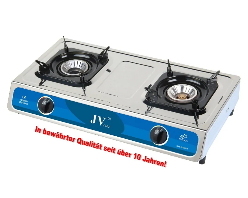 BlueCraft Gaskocher Campingkocher 2-flammig mit Zündsicherung, Mit Piezozündung und Turboeffekt für effektives Kochen