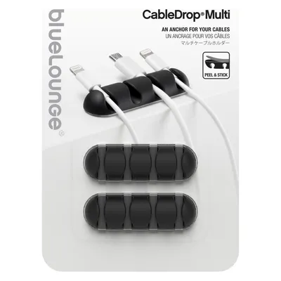 bluelounge CableDrop Multi Kabelclip für 4 Kabel, Schwarz, 2er-Pack