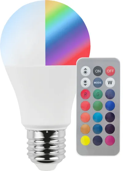 BLULAXA LED-SMD-Lampe, A60, E27, 5 W, 6500 K, EEK: F, 470 lm, kaltweiß, RGB, IP20, Fernbedienung