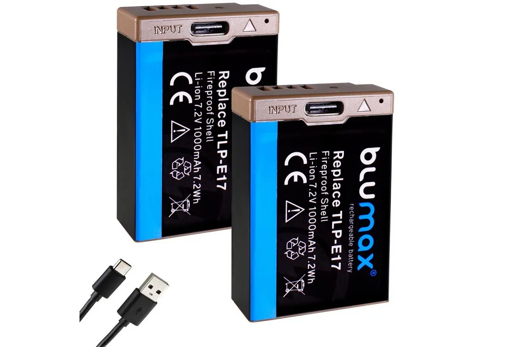Blumax Akku für Canon LP-E17 EOS RP M3 M6 760D R8 R10 R50 USB-C 1000 mAh Kamera-Akku