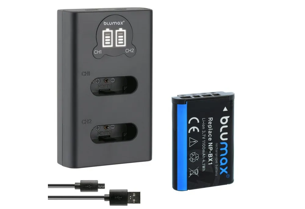 Blumax Akku + Lader für Sony NP-BX1 1100 mAh (3,6V) Kamera-Ladegerät