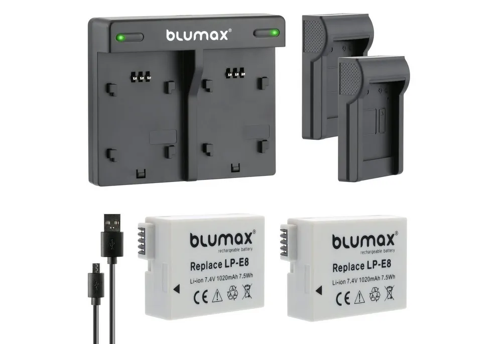 Blumax Set mit Lader für Canon LP-E8 EOS 550D 1020 mAh Kamera-Akku