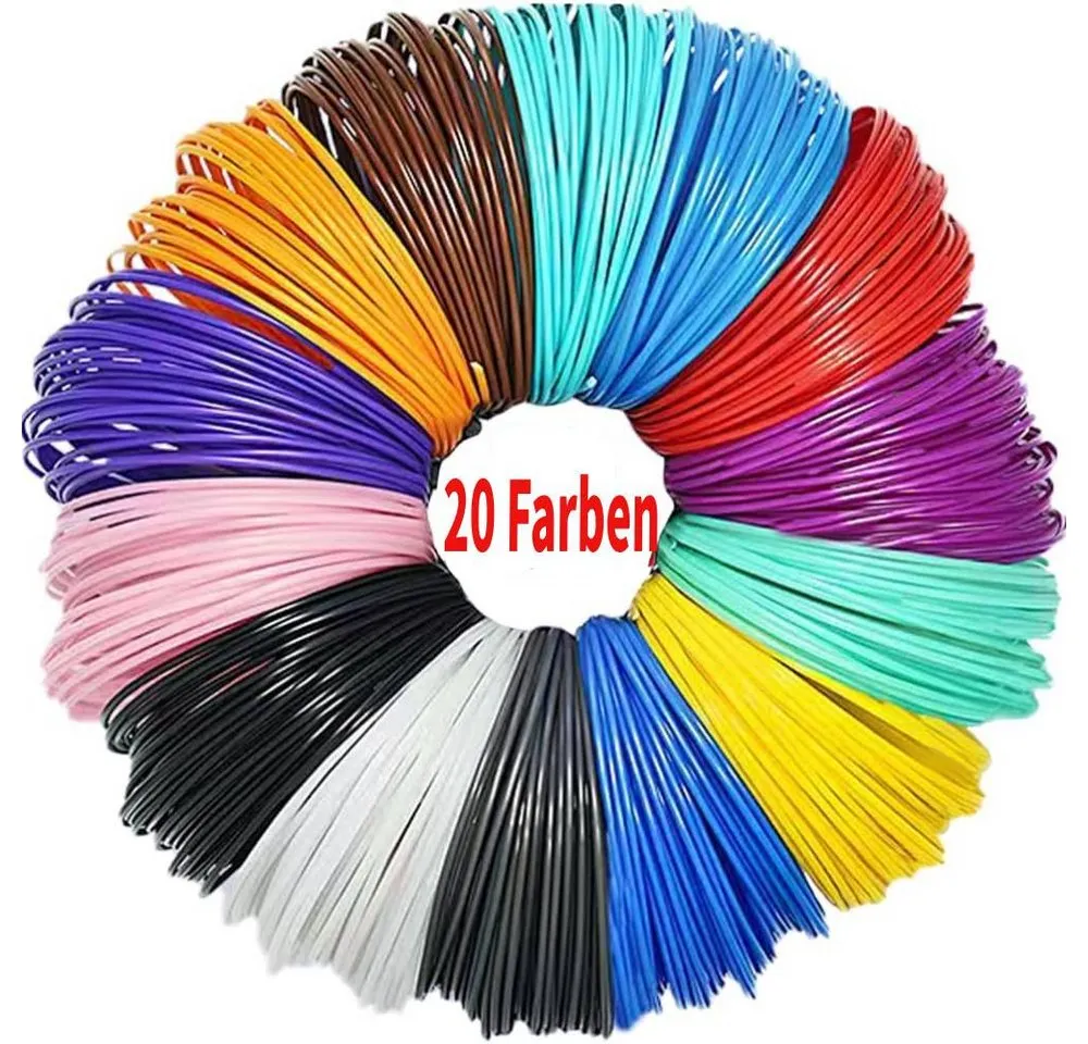 Blusmart 3D-Drucker 3D-Druckstift-Filament-Nachfüllung, 1.75 mm,20 Farben, Wiederverwendbar Filament Stift