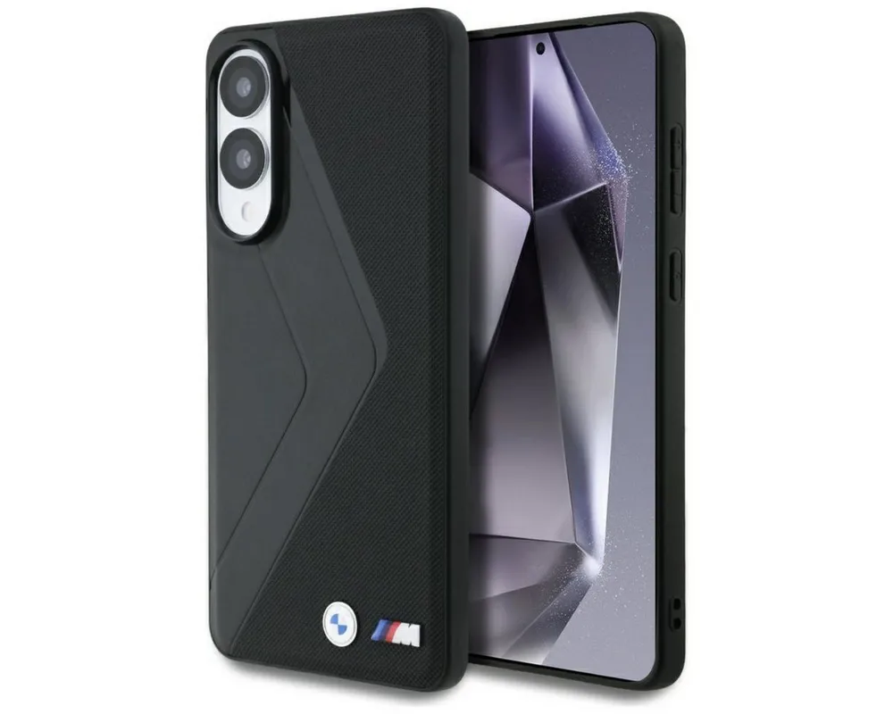 BMW Handyhülle Oversized Stripes Magnetring für Samsung Galaxy S25 Edge 6,8, BMW Lederhülle mit übergroßen Streifen und integriertem Magnetring