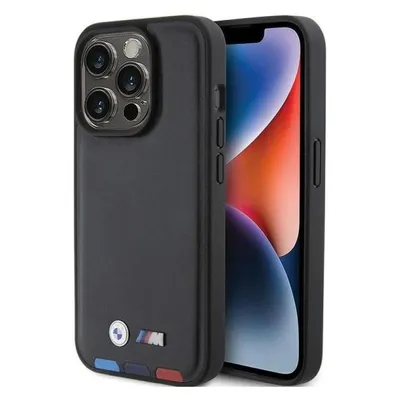 BMW BMHCP15L22PTDK iPhone 15 Pro 6.1" czarny/black Leather Stamp Tricolor